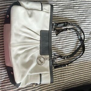 Coach Gray and White Leather Tote